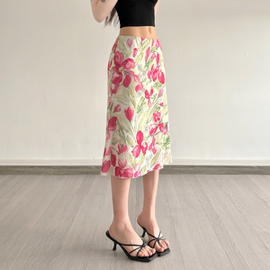 Summer New Floral Mesh <b>Patchwork</b> Contrast Casual Midi <b>Skirt</b> Basic for Women - Product Image 6