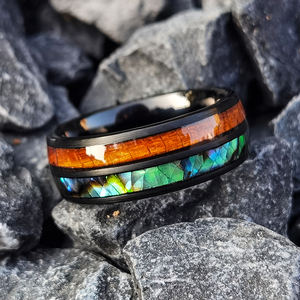 Moda 8mm siyah Tungsten alyanslar erkekler için yüksek cilalı Koa ahşap Abalone kabuk yüzük toptan <span class=keywords><strong>Alalone</strong></span> kabuk Tungsten yüzük - Product Image 5
