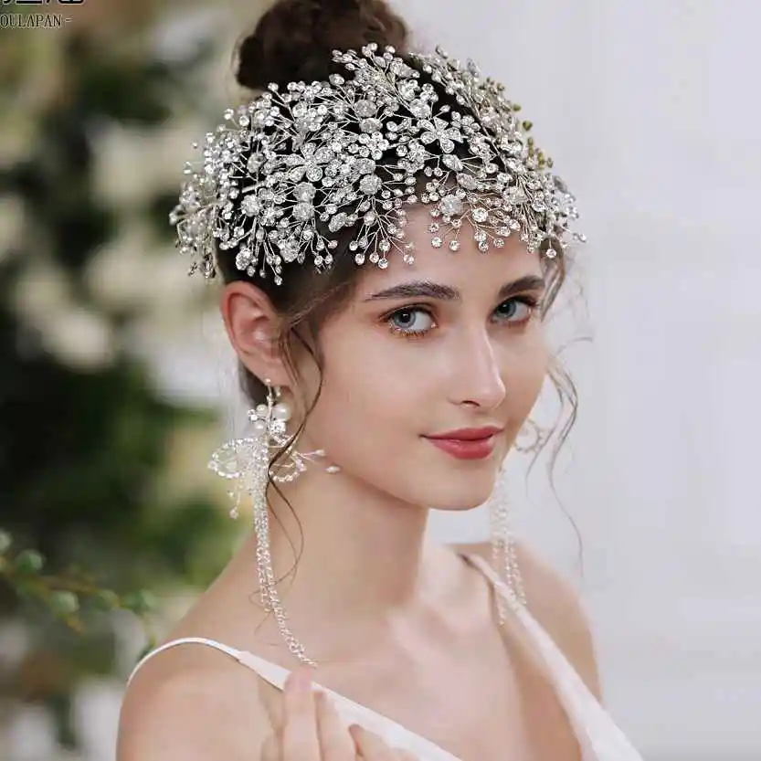 Tiara para noiva, acessório de luxo feita à mão com strass e coroa para cabelo