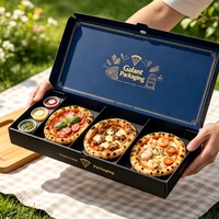 Boîte à pizzas personnalisée pour la famille, 3 pièces, 3-en-1, avec emplacement pour coupelle de sauce, fabrication pour les restaurants de restauration rapide, emballage pour pizzas à emporter