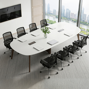 E1 Grade Fireproof MDF Conference <b>Table</b> 20mm Thick Large Office Desk with Cable Junction Box & Heavy Duty Legs – Commercial Meet - Product Image 1