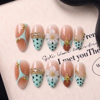 Ongles à presser en acrylique PMMA faits main, courbe 3D, forme amande moyenne, style influenceur, pour réseaux sociaux, couvrance totale, 10 pièces