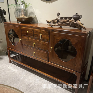 New Chinese Style Ebony Wood <b>Sideboard</b> Solid Wood <b>Storage</b> Cabinet Tea Cabinet For Dining Room Partition - Product Image 1
