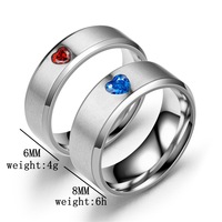 Anillo de Pareja de Acero Inoxidable Plateado con Corazón de Diamantes de Imitación y Acabado Cepillado para Hombre y Mujer, Regalo de Aniversario de Bodas o Promesa