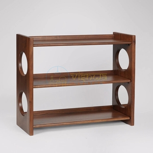 Orbit Cutout Solid Wood <b>Bookshelf</b> with Three Tier <b>Open</b> Shelves and Round Carved Side Panels Modern Home Storage Furniture Table - Product Image 1