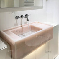 Lavabo à main flottant en onyx rose BYOY003 avec éclairage, lavabo en pierre