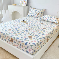 Set Sprei Katun 100% Bermotif Bunga, Bernapas, Full-wrap, Dilengkapi Sprei Fitted dengan Karet Elastis