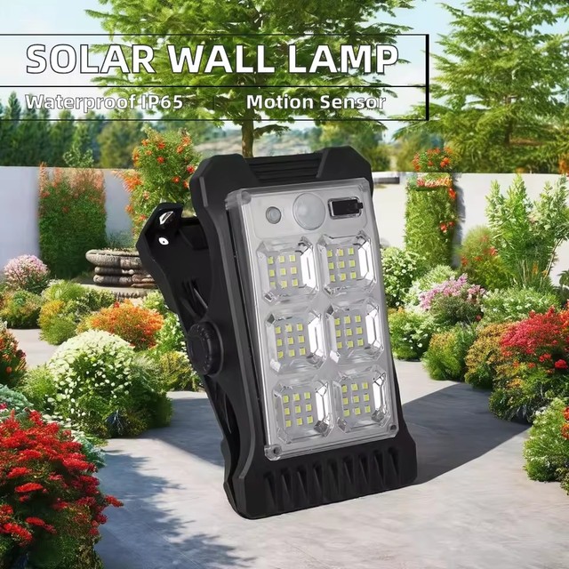 Solar-powered DC Lithium Polymer Battery Outdoor Motion Sensor LED Garden Clip Light IP65 Waterproof Wall-mountable Clip-on