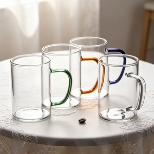 <span class=keywords><strong>Tazas</strong></span> de Vidrio de Borosilicato Grueso con Asa de Color, Gran Capacidad, Vasos Transparentes para Agua, Café, Leche, Té, Yogur - Product Image 2