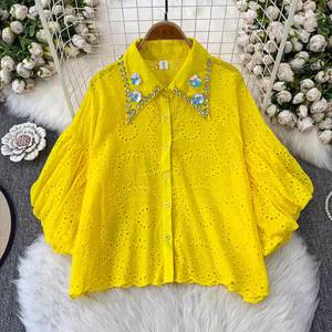 <span class=keywords><strong>Camicia</strong></span> <span class=keywords><strong>a</strong></span> <span class=keywords><strong>maniche</strong></span> <span class=keywords><strong>a</strong></span> lanterna francese da donna estiva ricamata in pizzo con taglio unico elegante <span class=keywords><strong>camicia</strong></span> slip con colletto <span class=keywords><strong>a</strong></span> sbuffo con looktop dimagranti - Product Image 3