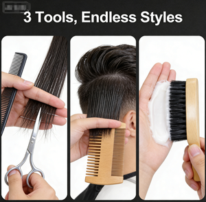 Kit de Soin de la Barbe en Bois pour Hommes avec Brosse à Barbe en Poils de Sanglier Noirs, Peigne, Ciseaux, Boîte Cadeau en Gros, Kit de <span class=keywords><strong>Rasage</strong></span> Personnalisable avec Logo - Product Image 6