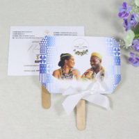 Programa DE BODA personalizado Fan Invitación DE BODA Tarjeta de ventilador de agradecimiento con mango de madera y lazo de cinta