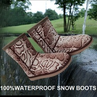 Mode haute qualité femmes hiver chaud antidérapant plat peau de serpent imprimé bottes de neige