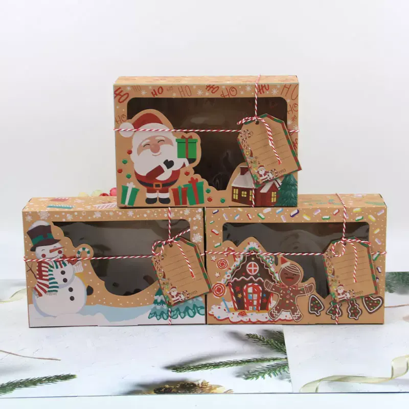 2022 custom kraft christmas gift box with pvc window cupcake biscuit child toy gift packaging box