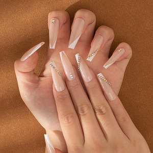 Venta al por mayor Uñas usables INS Venta caliente Larga en forma de ataúd Blanco Francés Aurora Triturado Dia Arte Acabado Piezas de uñas desmontables - Product Image 2