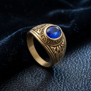 Women's Vintage Letter <b>Ring</b> Blue Gemstone Bezel Setting Fashion Jewelry Gift Wholesale - Product Image 1