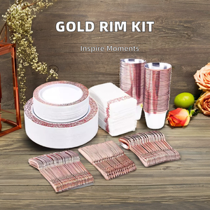 700 Mảnh Vàng Rim Bộ Đồ Ăn Cho Khách 100 200 Nhựa Bữa Ăn Tối Tấm 100 10Oz Ly 300 Vàng Nhựa Đồ Bạc Cho Các Bên - Product Image 5