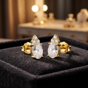 Elegantes Pendientes Geométricos Chapados en Oro de 14K, Diseño de Plata 925 con Circonita Brillante, Joyería Minimalista Simple - Product Image 1