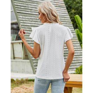 Blusa de Verano para Mujer con Volantes, Manga Corta, Cuello en V, Informal, para el Trabajo, Transpirable, de Popelina - Product Image 3