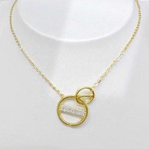 Collar con colgante redondo de plata de ley 925 OEM, con circonita, minimalista, veraniego, para mujer, chapado en oro, elegante, a la moda. - Product Image 1