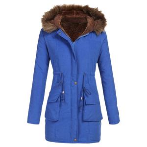 Parka rembourrée épaisse en coton pour femmes OEM de marque Veste en jean d'hiver Manteau à capuche en fourrure amovible - Product Image 1