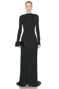 Elegante Abito da Sera <span class=keywords><strong>Nero</strong></span> Senza Schienale, <span class=keywords><strong>Maniche</strong></span> <span class=keywords><strong>Lunghe</strong></span>, <span class=keywords><strong>Schiena</strong></span> Aperta, Lunghezza a Terra, <span class=keywords><strong>Vestito</strong></span> Formale a Sirena con Strascico - Product Image 2