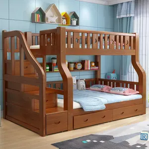 중국 어린이 침실 가구 세트 공장은 고품질 나무 이층 침대 서랍