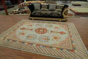 Top Grade 8x10 taille personnalisable laine nouée à la main Oushak tapis turc Design traditionnel motif abstrait colorant végétal - Product Image 2