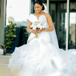 Robe de mariée personnalisée pour la mariée, robe de mariée sirène grande taille, robe de mariée sirène élégante, robes de mariée sirène africaines - Product Image 1