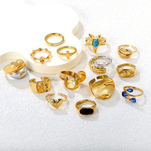 Anillos de moda de diseño geométrico irregular abierto de acero inoxidable para mujer, regalo de joyería con patrón de estrella - Product Image 1