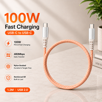 Câble de charge rapide USB C vers Type C PD 100W, 1,2 m, 5A, embout métallique, USB 2.0, cordon de données tressé en nylon, OEM ODM, logo personnalisé disponible
