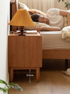 Modern Japanese Minimalist Style Luxury Solid Oak Wood Nightstand Storage <strong>Side</strong> <strong>Table</strong> Custom Cherry Wood 2 <strong>Drawers</strong> - Product Image 5