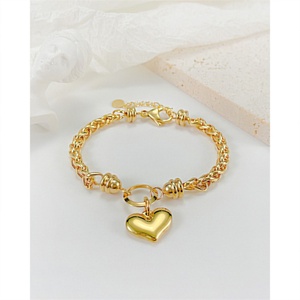 Dainty Stainless Steel Link Chain Gold/<b>Silver</b> Plated <b>Charm</b> Heart Pendant Casual Sporty Women's <b>Bracelet</b> - Product Image 3