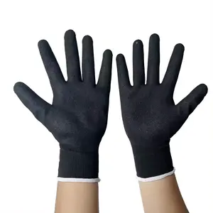 Venda imperdível luvas de segurança para trabalho em tricô de nylon com proteção industrial para trabalho em látex preto por atacado