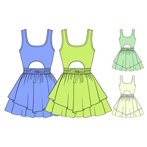 Vestido de Yoga <span class=keywords><strong>para</strong></span> Niñas, Sin Mangas, Cuello Cuadrado, Cintura Recortada, Lazo, Volantes en el Bajo, Logotipo Personalizado, OEM, ODM, MOQ Bajo, Envío Rápido - Product Image 1