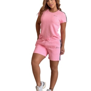 Traje de jacquard transfronterizo europeo-americano 2025 para mujer, bordado, de manga corta, pantalón corto, patrón liso, hasta la rodilla, para verano y uso diario. - Product Image 2