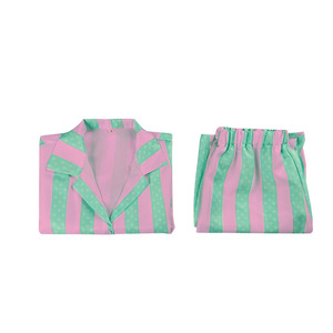 Striped Satin <b>Pajama</b> Set <b>Men</b> Pink Green Short Sleeve Shirt and Shorts Summer Sleepwear - Product Image 3