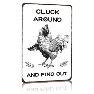 Divertenti Regali a Tema Pollo, Poster Decorativo in Latta 'Cluck Find' per Casa, Fattoria, Cucina, Giardino, 7.87x11.8 Pollici, Uso Interno/Esterno - Product Image 3