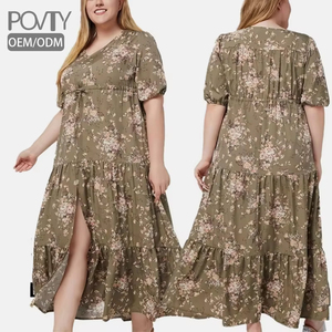 Povty ชุดเดรสแม็กซี่พิมพ์ลายดอกไม้<span class=keywords><strong>สำหรับ</strong></span>ผู้หญิงขนาดใหญ่พิเศษผ่าแขนสั้นทรงหลวมชุด<span class=keywords><strong>เด</strong></span><span class=keywords><strong>รส</strong></span>พริ้วธรรมชาติผ้าชีฟองใส่ริมชายหาดฤดูร้อน - Product Image 1