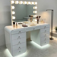 Nouvelle Coiffeuse de Luxe Blanche avec Miroir de Maquillage et Éclairage LED, 13 Tiroirs, pour Ensembles de Chambre Modernes - Vente en Gros