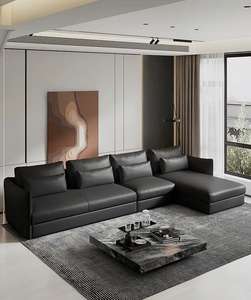 Juego de sofá Seccional de diseño italiano, sofá de Villa, sala de estar, reposabrazos de cuero en forma de L, juegos de sofás modulares modernos, muebles - Product Image 3