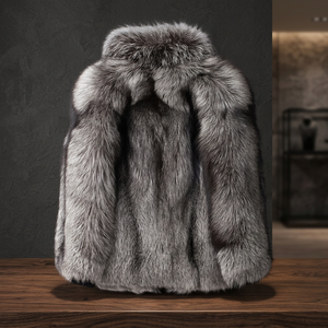 Manteau en fourrure de renard argenté pour homme, épais, réversible, imperméable, coupe-vent, style oversize, fourrure véritable et duveteuse, vente en gros - Product Image 3