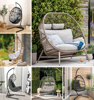 Fauteuil œuf en rotin au design traditionnel avec coussin à séchage rapide, chaise longue d'extérieur surdimensionnée pour patio et jardin