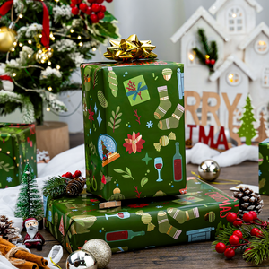 Papier cadeau de Noël avec motifs festifs, rouleau de papier d'art 80 g/m², enduit double face, écologique, pour emballage cadeau - Product Image 2