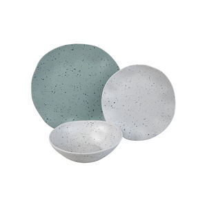 Оптовая продажа, белая посуда неправильной формы, 12 шт., 8-дюймовые 10-дюймовые тарелки, миски для пищевых продуктов, наборы посуды из меламинового бамбукового волокна - Product Image 6