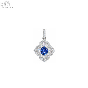 เครื่องประดับดีไซน์โบราณสุดหรูขายส่ง ทองคำขาวแท้ 14K ประดับด้วยไพลินสีน้ำเงินธรรมชาติและเพชร จี้แกะสลักด้วยเครื่อง CNC เครื่องประดับชั้นดี - Product Image 1
