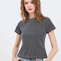 T-shirts vintage courts pour femmes en coton pur 240 g/m² de haute qualité, coupe classique, décontractés, avec logo imprimé – Vente en gros