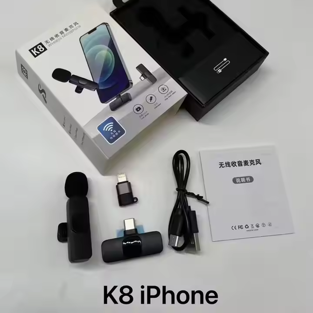 K8 Portable Mini Noise Cancelling Wireless Mic for Iphone Vlogging Interview Live Streaming Kit