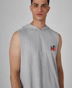 เสื้อฮู้ดดี้ผู้ชายแบบไม่มีแขน สีเทาเฮเธอร์ ผลิตตามสั่ง ราคาขายส่ง ผ้าฝ้าย 100% ระบายอากาศได้ดี แห้งเร็ว เหมาะสำหรับใส่ออกกำลังกาย - Product Image 5