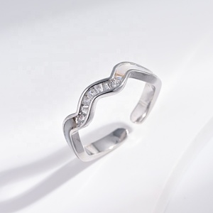 wholesale brass Rhodium Plated minimalist Cubic Zirconia <b>ring</b> round engagement multi layer geometric copper cheap <b>finger</b> <b>rings</b> - Product Image 2